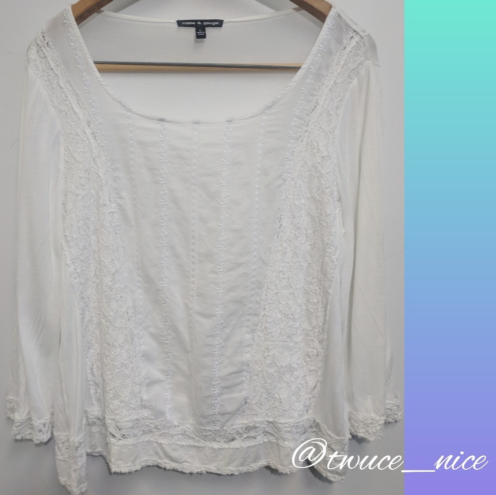 Cable & Gauge Laced Cropped Peasant Shirt Size L